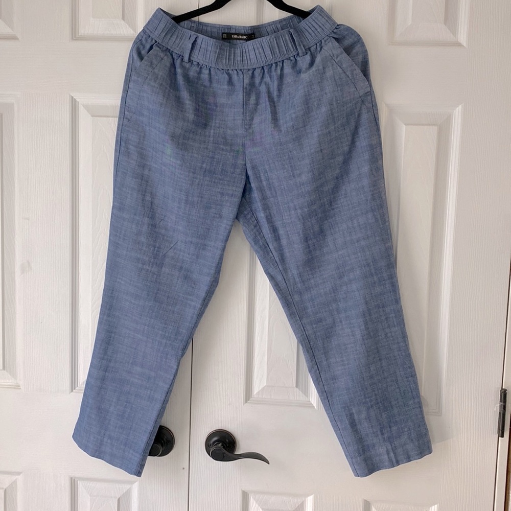 Zara Basic pant Size M 100%Cotton Side pockets elastic waist.